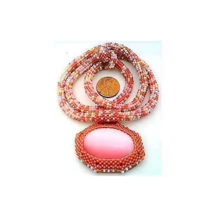 Spring Colors Bead Crochet Rope Choker Pink Cat Eye Pendant 10