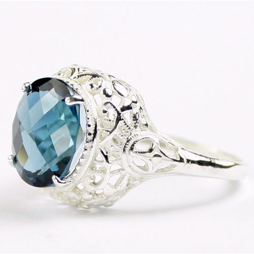 London Blue Topaz, 925 Sterling Silver Antique Style Filigree Ladies Ring, SR009