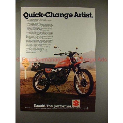 1979 Suzuki TS 250 Motor Bike Ad, Quick Change Artist!