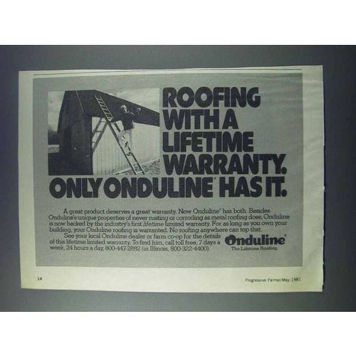 1981 Onduline Roofing Ad - With a Lifetime Warranty