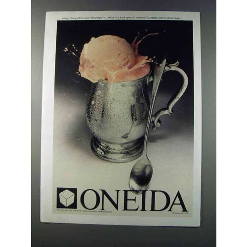 1981 Oneida Henry Wills Mug & Omni Iced Drink Spoon Ad