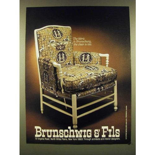 1990 Brunschwig & Fils Les Sphinx Medaillons print Provincial Armchair Ad