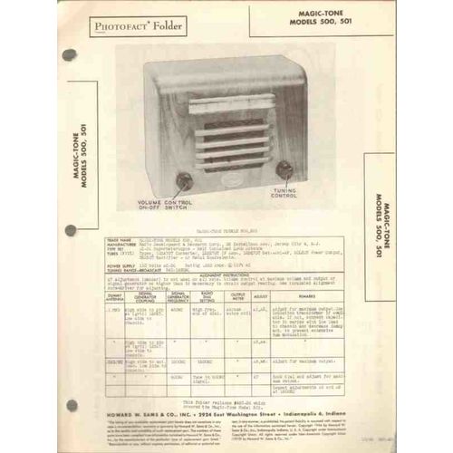 MAGIC-TONE model 500 501 AM radio receiver Sams Photofact manual