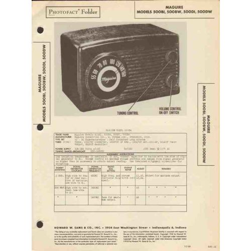 MAGUIRE model 500BI 500BW 500DI 500DW AM radio Sams Photofact manual