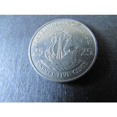 1981 QUEEN ELIZABETH II EAST CARIBBEAN STATES TWENTY FIVE CENTS FREE POST. R