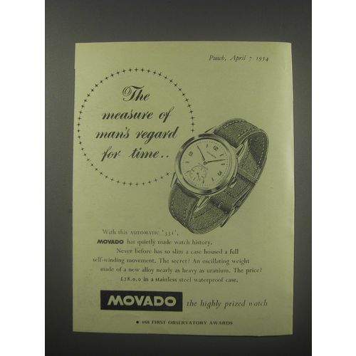 1954 Movado Automatic 331 Watch Ad - The measure of man's regard for time