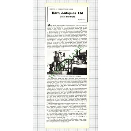 9460) Barn Antiques Great Bardfield Essex Mrs Ecott - 1975 Cutting