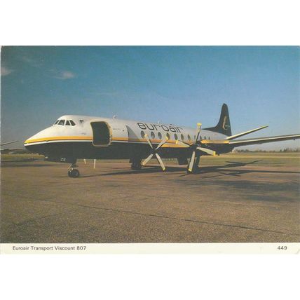 Euroair Transport Vickers Viscount 807 Civil Aviation Postcard (A18847)