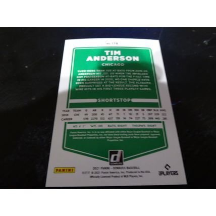 2021 Donruss Card # 178 Tim Anderson Mint (9) Chicago White Sox