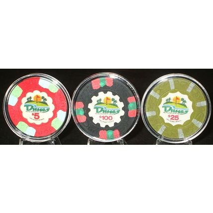 (1) $5.- $25.- $100. Dunes Casino Chips - Las Vegas, Nevada - 1989 - Sample Set