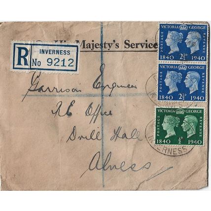 GB 1940 Registered cover to Inverness with stamp centenary stamps