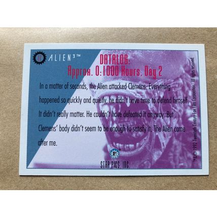 Alien3 Base trading card # 17 Clemens' Attack (A) 1992 Star Pics, Dark Horse