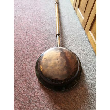 Vintage/Antique, Copper/Brass, Large Bed Warmer/Warming Pan - Long Wood Handle