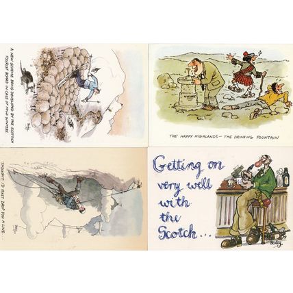 Scottish Mountain Climbing Skiing Drinking 4x Comic Humour Scotland Postcard s