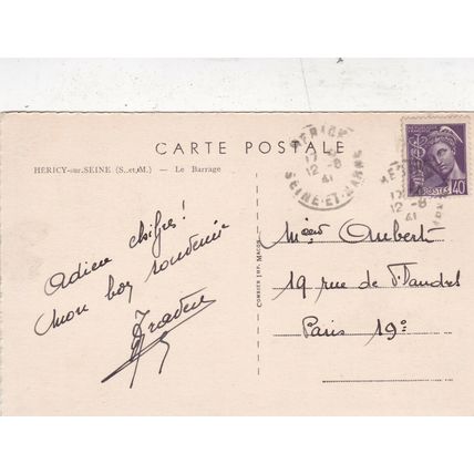 Hericy sur Seine Barrage France Postcard posted 1941 VGC