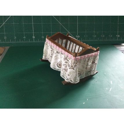 Mahogany Rocking Cradle dressed in Lace1:12th Dolls House Miniature