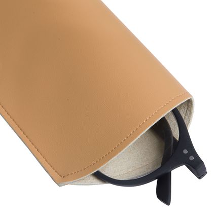 Regular Size Soft Faux Leather Reading Glasses Spectacle Case (Tan)