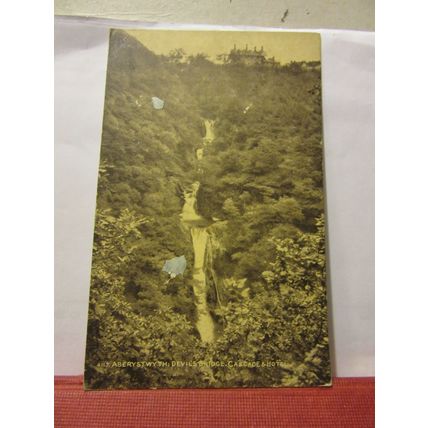 DEVIL'S BRIDGE HOTEL AND CASCADE, ABERYSTWYTH, WALES antique postcard 1926 pm =