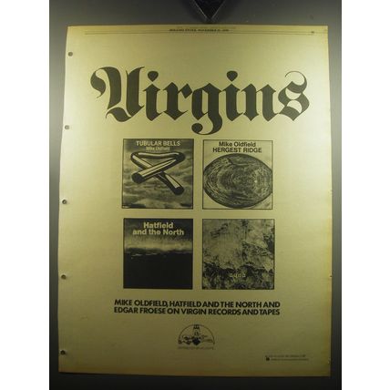 1974 Virgin Records Albums Ad - Tubular Bells Mike Oldfield