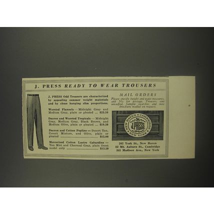 1956 J. Press Fashion Ad - J. Press Ready to Wear Trousers