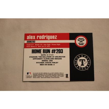 Alex Rodriguez 2007 Topps ROAD TO 500 ARHR203 Home Run #203