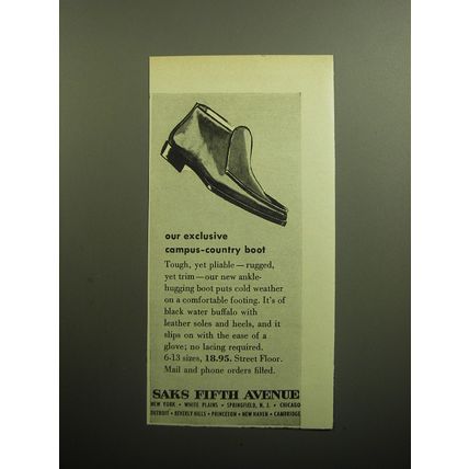 1958 Saks Fifth Avenue Shoes Ad - Our exclusive campus-country boot