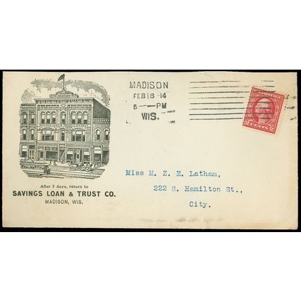 1914 THE SAVINGS LOAN & TRUST Co. ILLUST. Cover, Prez. Signed Letter MADISON, WI