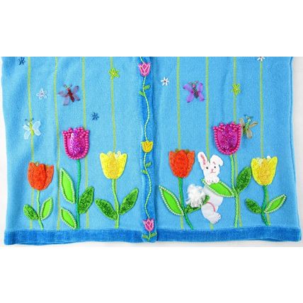 NEW The Quacker Factory Embellished Spring Easter Aqua Cardigan Sweater, M
