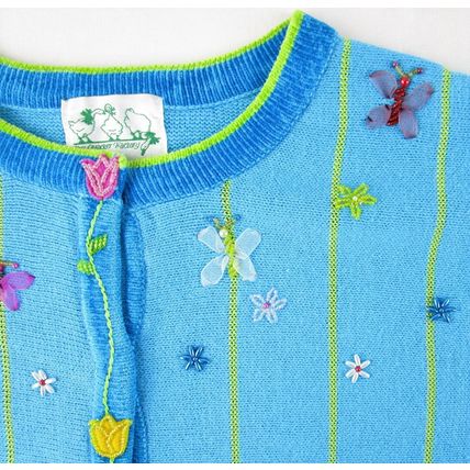 NEW The Quacker Factory Embellished Spring Easter Aqua Cardigan Sweater, M
