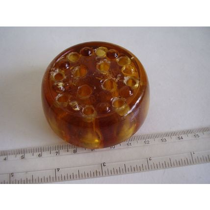Vintage Davidson Flower Rose Frog Amber 2 1/4" 12 Hole Glass Vase Floral Support
