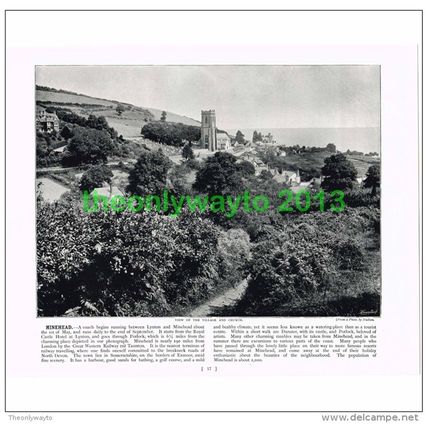 MINEHEAD, VILLAGE AND CHURCH, SOMERSET, ENGLAND, Book Illustration, c1895