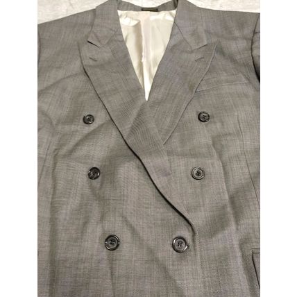 Oscar de la Renta Mens Blazer Gray Double Breasted Button Sleeve Pockets
