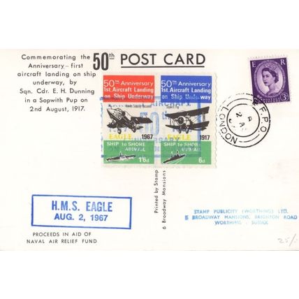 HMS Eagle Ship Sopwith Pup Plane WW1 FDC Frank Military 1960s Postcard