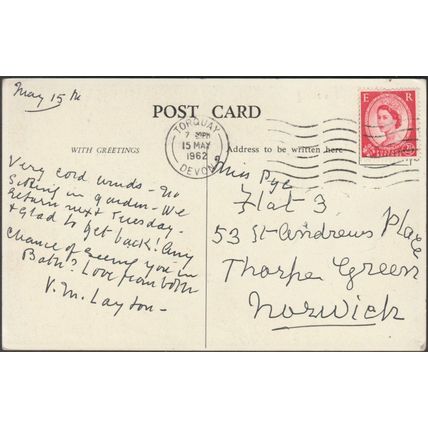 Dean Prior Hotel, Torquay, overlooking Meadfoot Bay, Devon, 1962 - Postcard