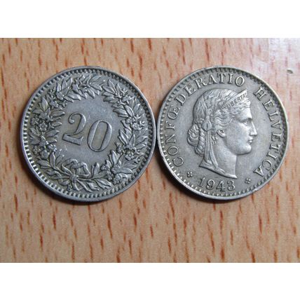 Switzerland 1943 20 Rappen Coin