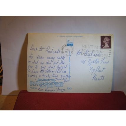 THOMAS HARDY'S COTTAGE HIGHER BOCKHAMPTON, DORSET postcard J A Dixon 1979 pm =