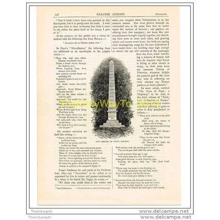 OBELISK TO POPE'S MOTHER, TWICKENHAM, BOOK ILLUSTRATION FROM GREATER LONDON
