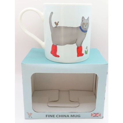 Red Welly Cat Mug 9.5 CM Fine China Ceramic Microwave & Dishwasher Safe Boxed
