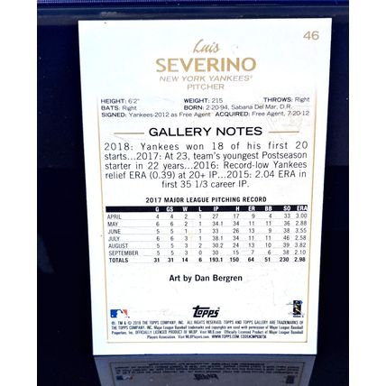 LUIS SEVERINO 2018 TOPPS GALLERY BASEBALL CARD #46