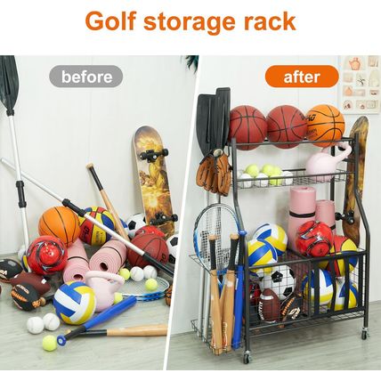 Sinoer Garage Sports Equipment Organizer with Hooks,Ball Storage Rack, Sports Eq