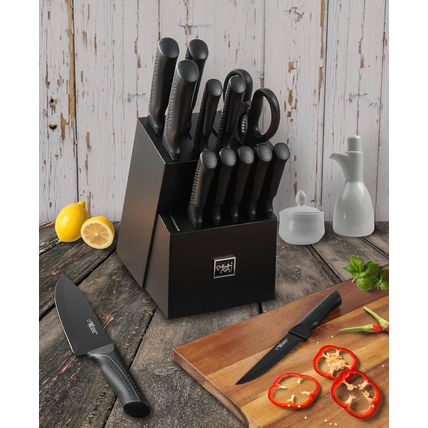 Knife Set, 15 Pcs Kitchen Knife Set with Block Self Sharpening, Dishwasher Safe,