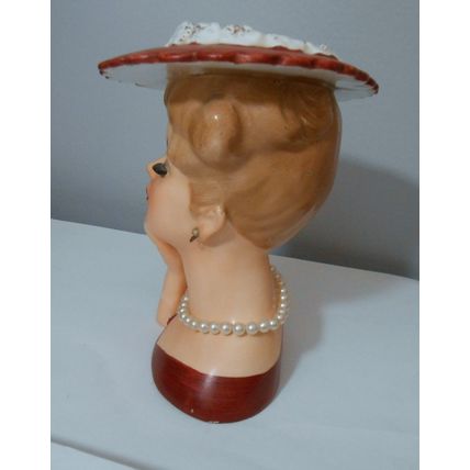 Vintage 1950's Napcoware Lady Head Vase Red Hat & Dress C3307