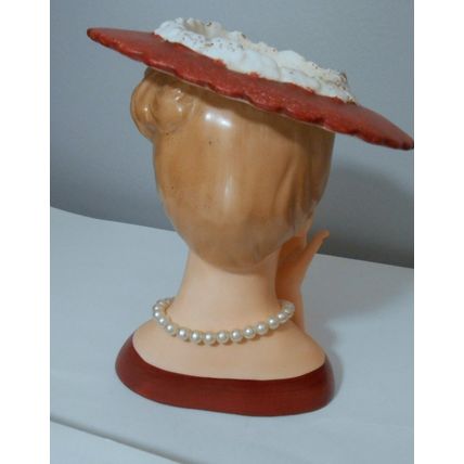 Vintage 1950's Napcoware Lady Head Vase Red Hat & Dress C3307