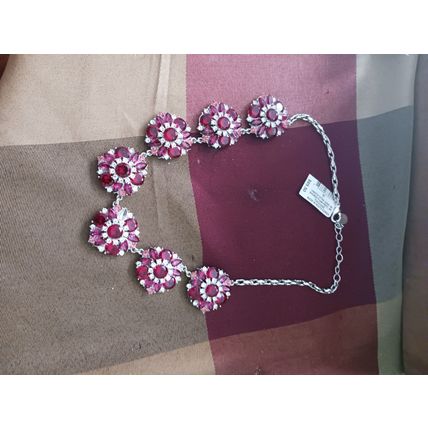 Charter Club Frontal Necklace Rhodium Plate Red Pink Flame Crystal Clusters 16 2