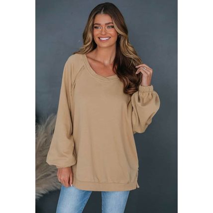 Light French Beige Solid Color Lattice Hollow Out Back Sweatshirt