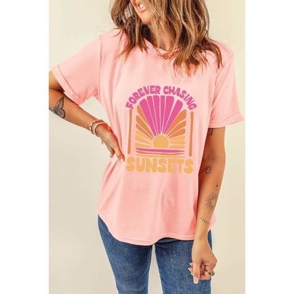 Pink FOREVER CHASING SUNSET Graphic T Shirt