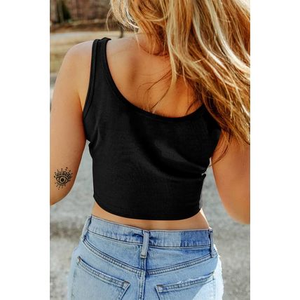 Black Ribbed Knit Sheath Sleeveless Crop Top
