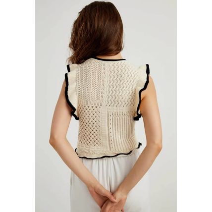 Apricot Crochet Eyelet Flounce Tank Top