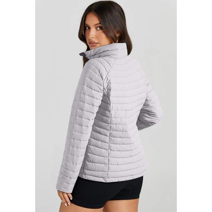Silvery Solid Color Quilted Zip-up Puffer Jacket