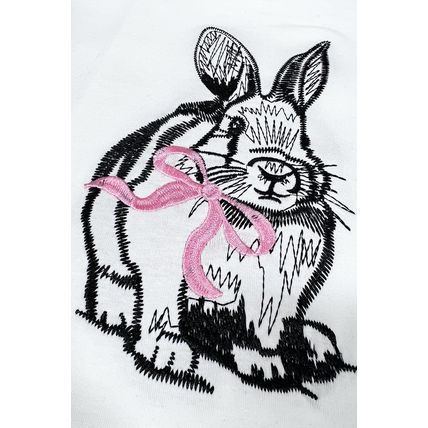 White Bunny Embroidered Bow Graphic Tee